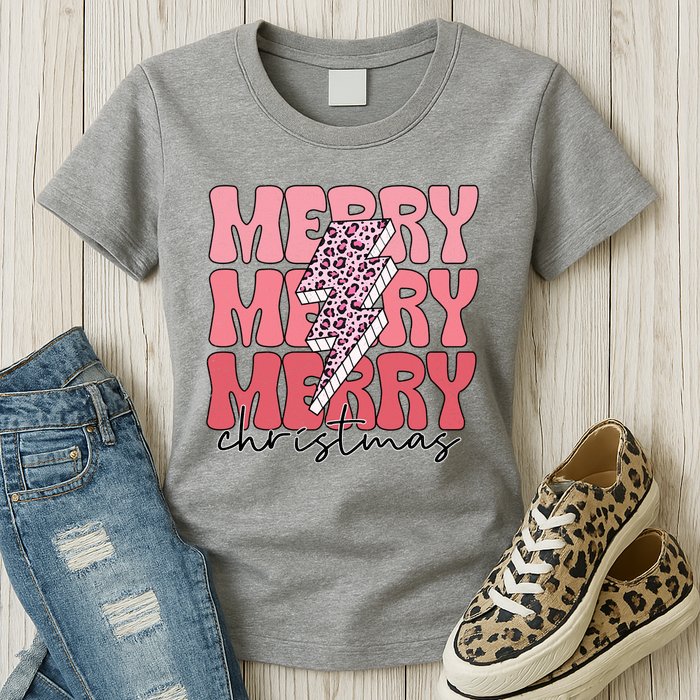 Merry Christmas Groovy Retro Lightning Bolt Womens T-Shirt