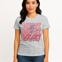 Merry Christmas Groovy Retro Lightning Bolt Womens T-Shirt