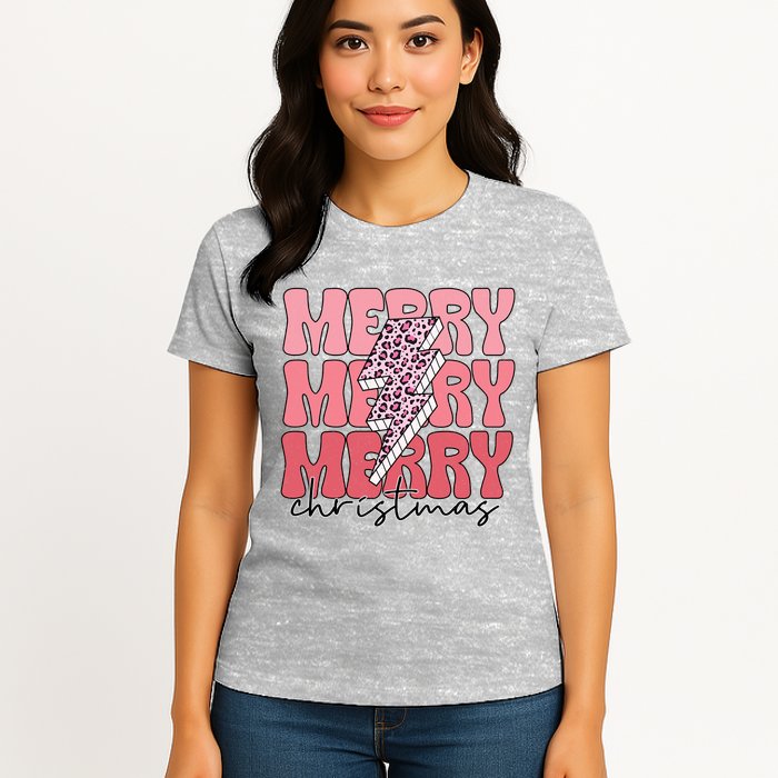 Merry Christmas Groovy Retro Lightning Bolt Womens T-Shirt