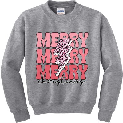 Merry Christmas Groovy Retro Lightning Bolt Kids Sweatshirt