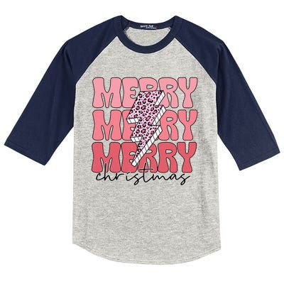 Merry Christmas Groovy Retro Lightning Bolt Kids Colorblock Raglan Jersey