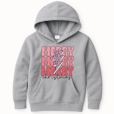 Merry Christmas Groovy Retro Lightning Bolt Kids Hoodie