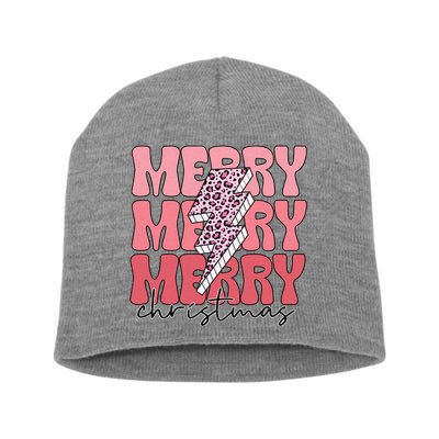 Merry Christmas Groovy Retro Lightning Bolt Short Acrylic Beanie