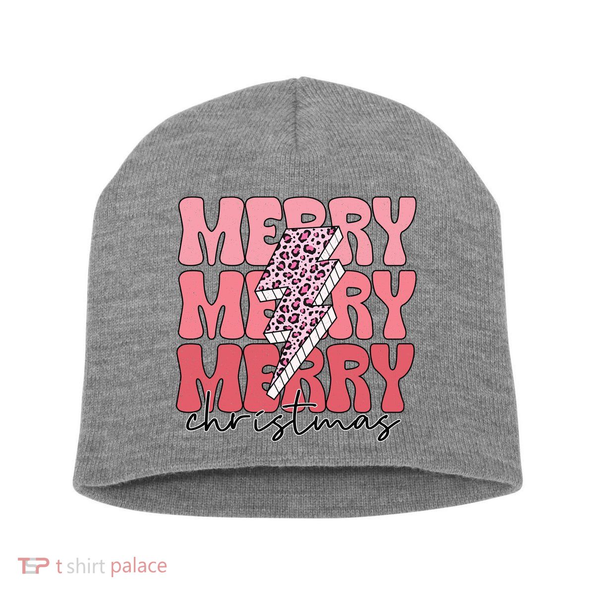 Merry Christmas Groovy Retro Lightning Bolt Short Acrylic Beanie