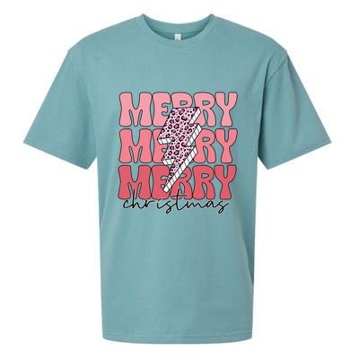 Merry Christmas Groovy Retro Lightning Bolt Sueded Cloud Jersey T-Shirt