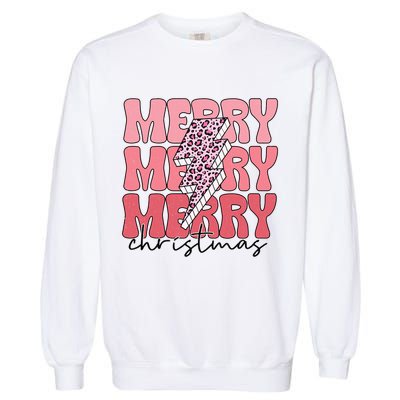 Merry Christmas Groovy Retro Lightning Bolt Garment-Dyed Sweatshirt