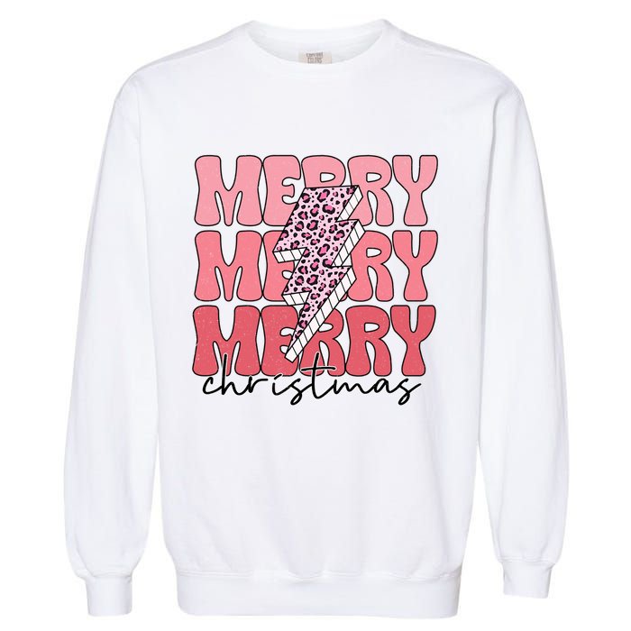 Merry Christmas Groovy Retro Lightning Bolt Garment-Dyed Sweatshirt