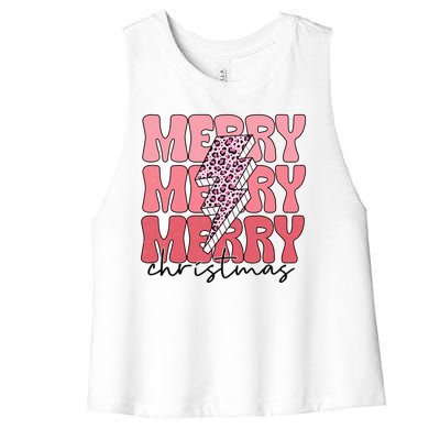 Merry Christmas Groovy Retro Lightning Bolt Women's Racerback Cropped Tank