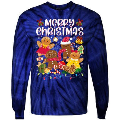 Merry Christmas Gingerbread Cookies Tie-Dye Long Sleeve Shirt