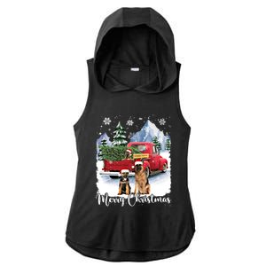 Merry Christmas Ger Shepherds Santa Red Truck Xmas Tree Gift Ladies PosiCharge Tri-Blend Wicking Draft Hoodie Tank