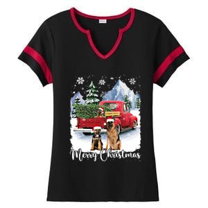 Merry Christmas Ger Shepherds Santa Red Truck Xmas Tree Gift Ladies Halftime Notch Neck Tee