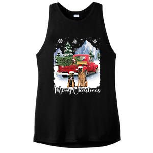 Merry Christmas Ger Shepherds Santa Red Truck Xmas Tree Gift Ladies PosiCharge Tri-Blend Wicking Tank