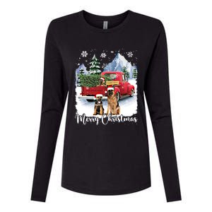 Merry Christmas Ger Shepherds Santa Red Truck Xmas Tree Gift Womens Cotton Relaxed Long Sleeve T-Shirt