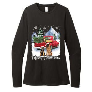 Merry Christmas Ger Shepherds Santa Red Truck Xmas Tree Gift Womens CVC Long Sleeve Shirt