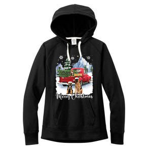 Merry Christmas Ger Shepherds Santa Red Truck Xmas Tree Gift Women's Fleece Hoodie