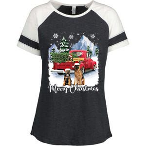 Merry Christmas Ger Shepherds Santa Red Truck Xmas Tree Gift Enza Ladies Jersey Colorblock Tee