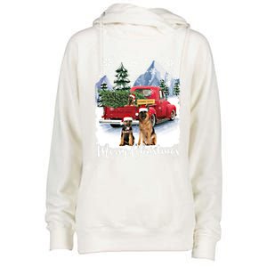 Merry Christmas Ger Shepherds Santa Red Truck Xmas Tree Gift Womens Funnel Neck Pullover Hood