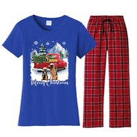 Merry Christmas Ger Shepherds Santa Red Truck Xmas Tree Gift Women's Flannel Pajama Set