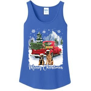 Merry Christmas Ger Shepherds Santa Red Truck Xmas Tree Gift Ladies Essential Tank