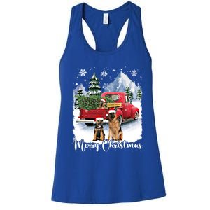 Merry Christmas Ger Shepherds Santa Red Truck Xmas Tree Gift Women's Racerback Tank