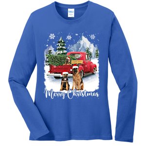 Merry Christmas Ger Shepherds Santa Red Truck Xmas Tree Gift Ladies Long Sleeve Shirt