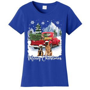 Merry Christmas Ger Shepherds Santa Red Truck Xmas Tree Gift Women's T-Shirt