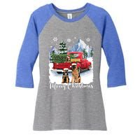 Merry Christmas Ger Shepherds Santa Red Truck Xmas Tree Gift Women's Tri-Blend 3/4-Sleeve Raglan Shirt