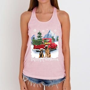 Merry Christmas Ger Shepherds Santa Red Truck Xmas Tree Gift Women's Knotted Racerback Tank