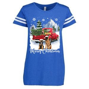 Merry Christmas Ger Shepherds Santa Red Truck Xmas Tree Gift Enza Ladies Jersey Football T-Shirt