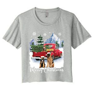 Merry Christmas Ger Shepherds Santa Red Truck Xmas Tree Gift Women's Crop Top Tee