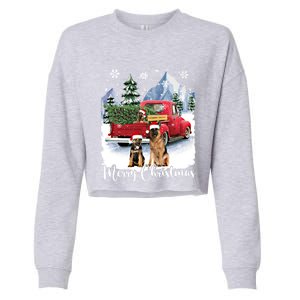 Merry Christmas Ger Shepherds Santa Red Truck Xmas Tree Gift Cropped Pullover Crew