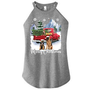 Merry Christmas Ger Shepherds Santa Red Truck Xmas Tree Gift Women's Perfect Tri Rocker Tank