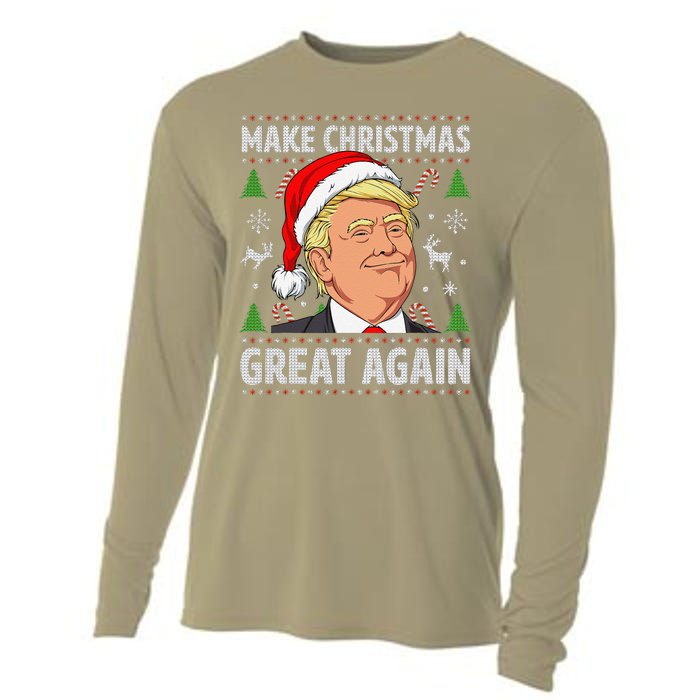 Make Christmas Great Again Funny Trump Ugly Christmas Cooling Performance Long Sleeve Crew