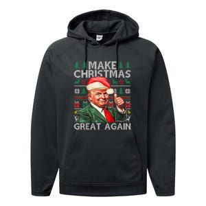 Make Christmas Great Again Funny Trump Xmas Snow Pajama Ugly Performance Fleece Hoodie