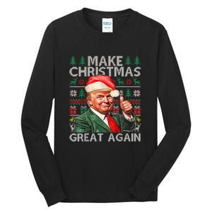 Make Christmas Great Again Funny Trump Xmas Snow Pajama Ugly Tall Long Sleeve T-Shirt