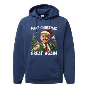 Make Christmas Great Again Funny Santa Trump 2024 Xmas Performance Fleece Hoodie