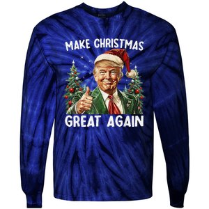 Make Christmas Great Again Funny Santa Trump 2024 Xmas Tie-Dye Long Sleeve Shirt