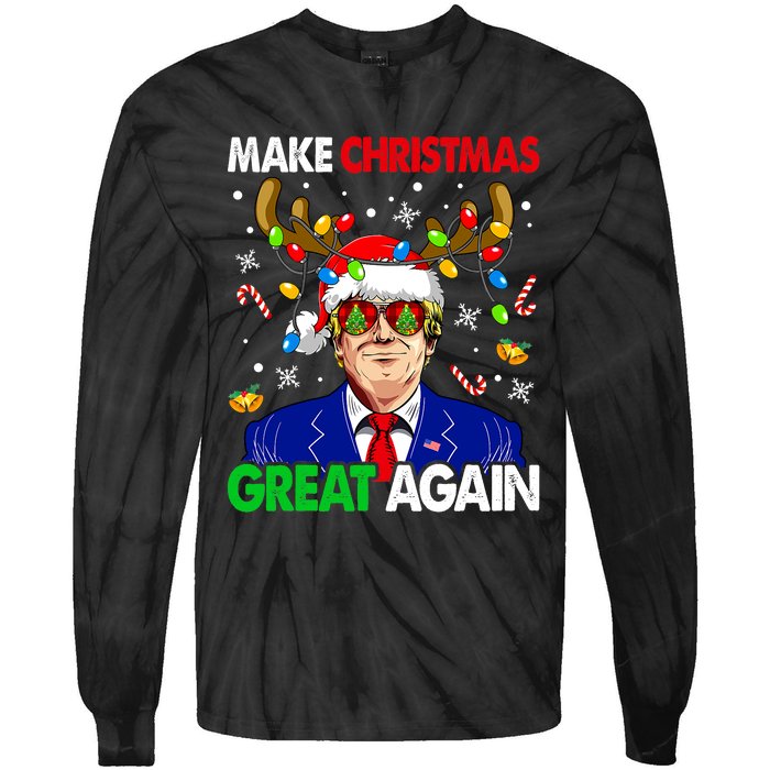 Make Christmas Great Again Funny Trump Ugly Christmas Tie-Dye Long Sleeve Shirt