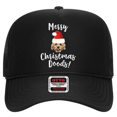 Merry Christmas Goldendoodle Funny Dog High Crown Mesh Back Trucker Hat