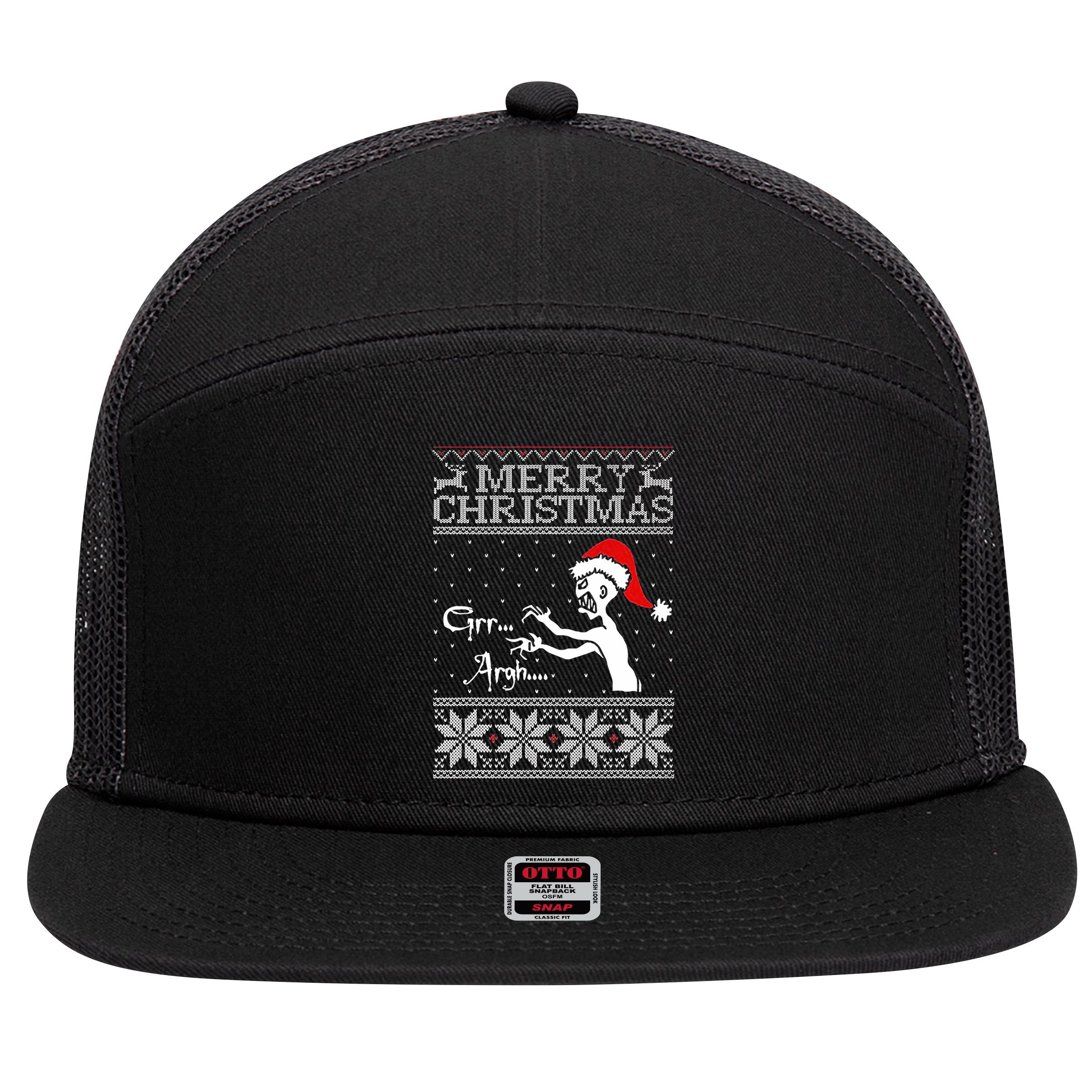 Merry Christmas Grr Argh Ugly Zombie Santa 7 Panel Mesh Trucker Snapback Hat