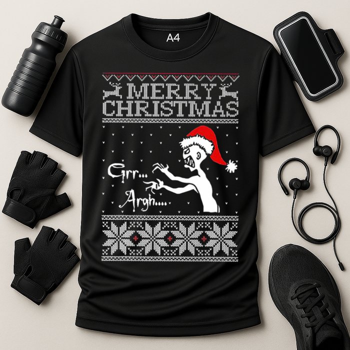 Merry Christmas Grr Argh Ugly Zombie Santa Cooling Performance Crew T-Shirt