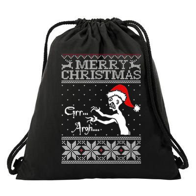 Merry Christmas Grr Argh Ugly Zombie Santa Drawstring Bag