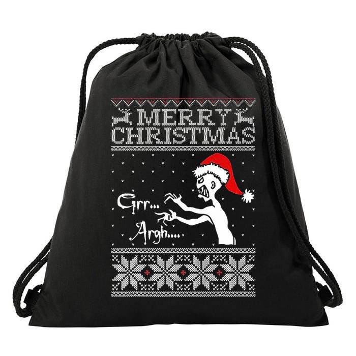Merry Christmas Grr Argh Ugly Zombie Santa Drawstring Bag