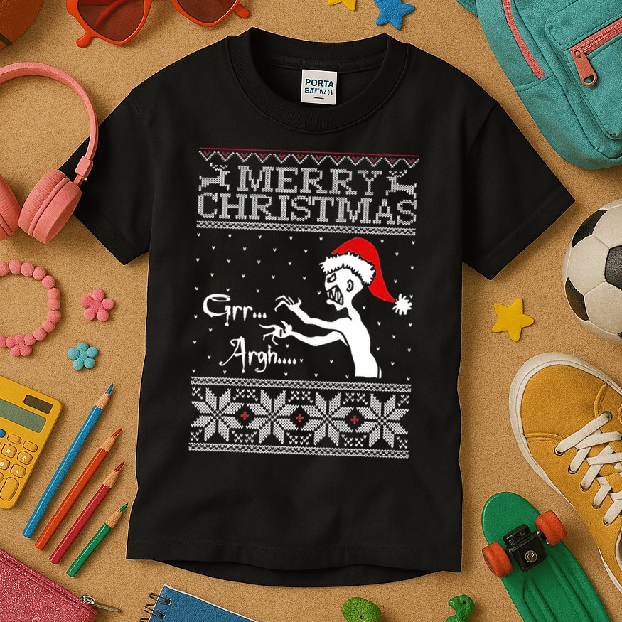 Merry Christmas Grr Argh Ugly Zombie Santa Kids T-Shirt