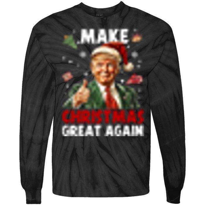 Make Christmas Great Again Santa Funny Trump Xmas Pajamas Tie-Dye Long Sleeve Shirt