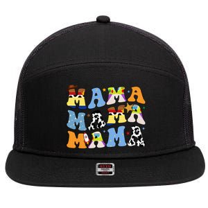 Mama Cow Girl Print Cute 7 Panel Mesh Trucker Snapback Hat