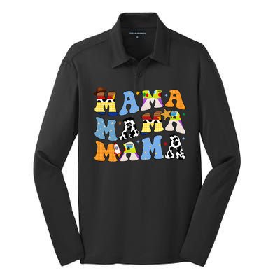 Mama Cow Girl Print Cute Silk Touch Performance Long Sleeve Polo