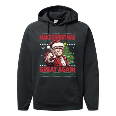 Make Christmas Great Again Xmas Funny Trump Pajamas Ugly Performance Fleece Hoodie