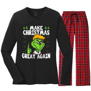 Make Christmas Great Again Donald Trump Xmas Funny Gift Women's Long Sleeve Flannel Pajama Set 