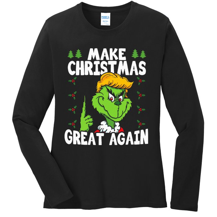 Make Christmas Great Again Donald Trump Xmas Funny Gift Ladies Long Sleeve Shirt